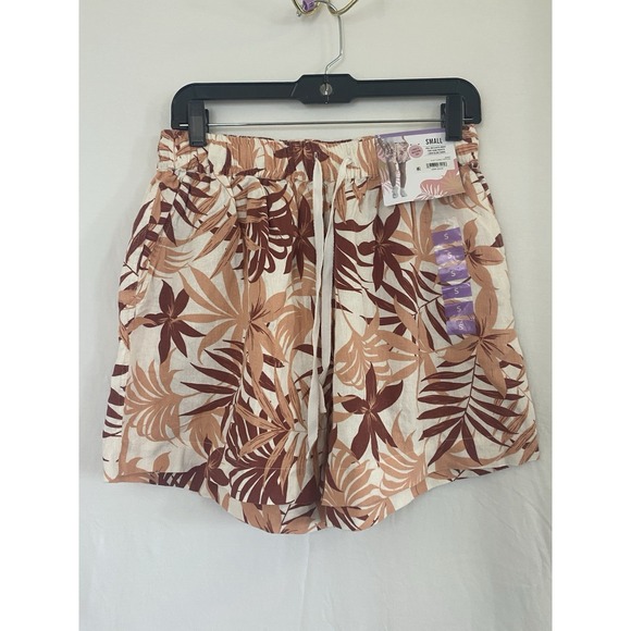 Coastal Comfort Linen Blend Shorts Size S Pull-on Tropical Leaf Print - Picture 1 of 9